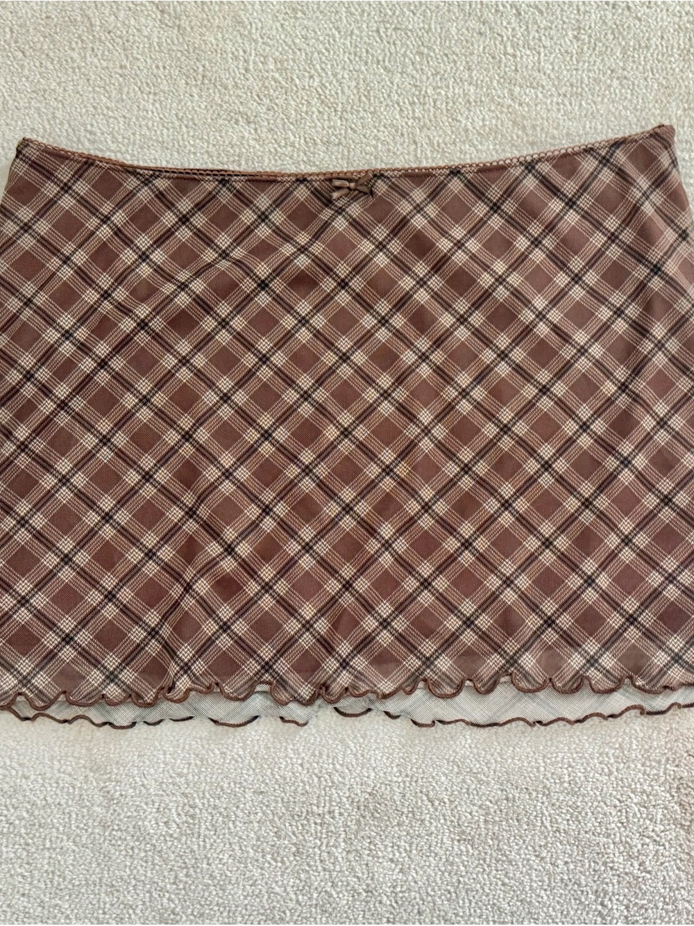 H&M Women’s Y2K Style Brown Plaid Lettuce Trim Mini Skirt M